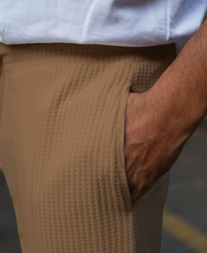 Beige Waffle Baggy Fit Track Pant - Image 5