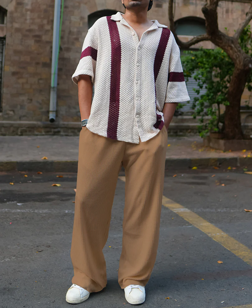 Beige Waffle Baggy Fit Track Pant - Image 6