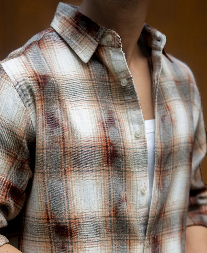 Beige Washed Checks Shirt - Image 4