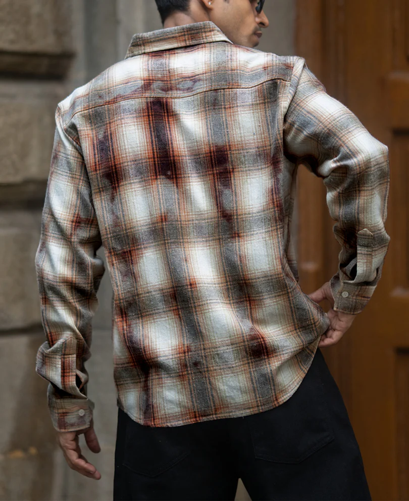 Beige Washed Checks Shirt - Image 6