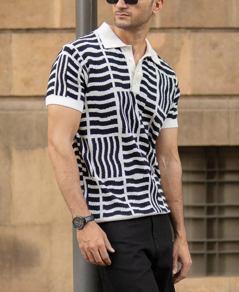 Black Abstract Jacquard T-Shirt 100% Cotton - Image 3