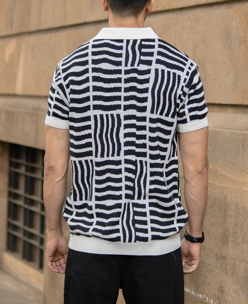 Black Abstract Jacquard T-Shirt 100% Cotton - Image 5