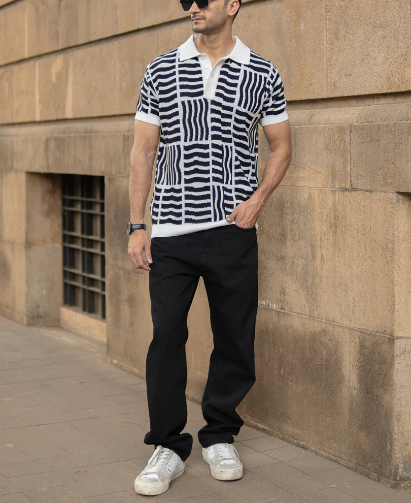 Black Abstract Jacquard T-Shirt 100% Cotton - Image 6