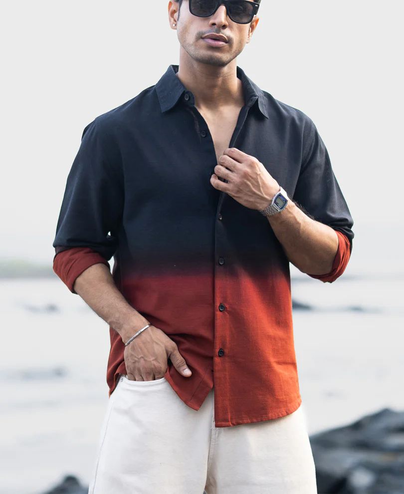Black And Brown Ombre Shirt 100% Cotton - Image 3