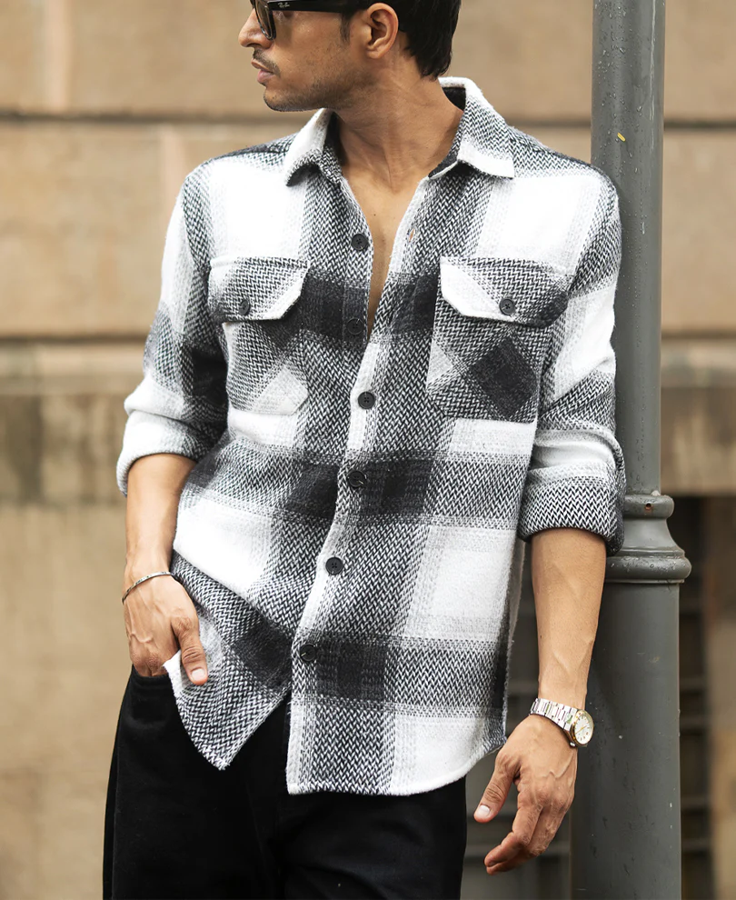 Black And White Checks Overshirt - Image 3
