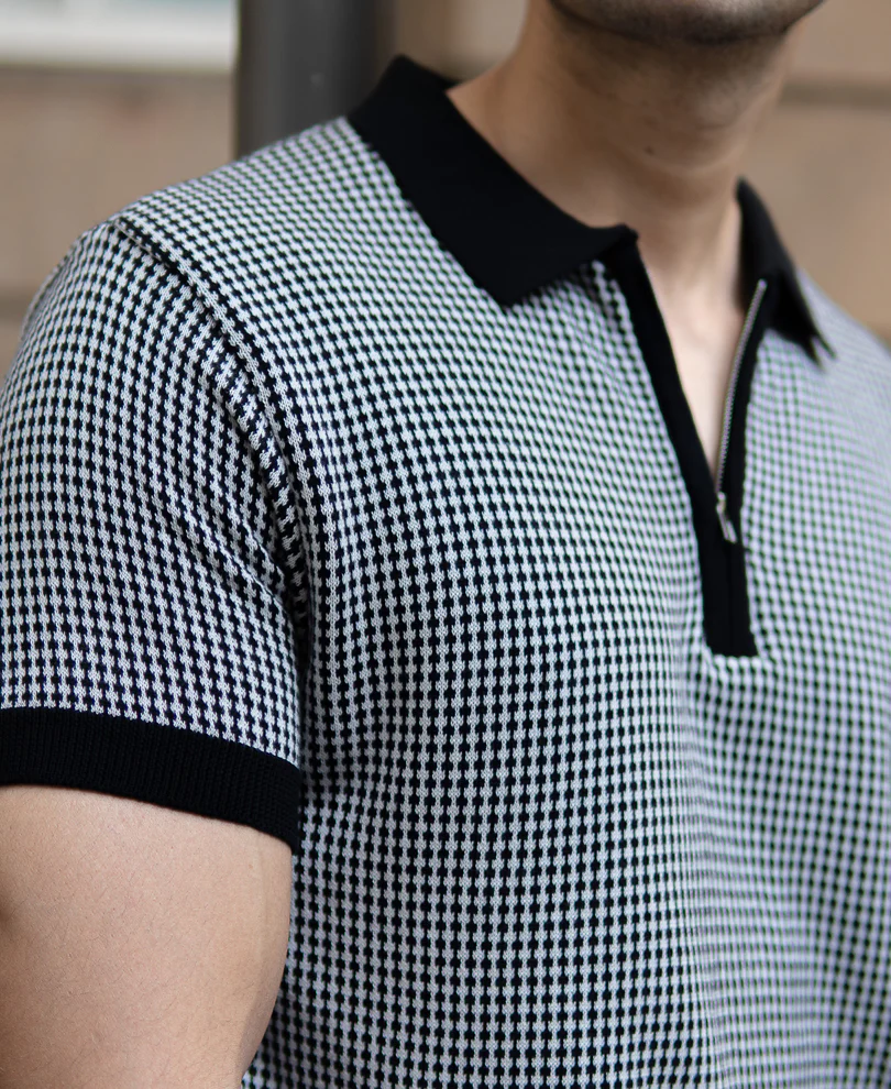 Black And White Knit Polo T-Shirt 100% Cotton - Image 4