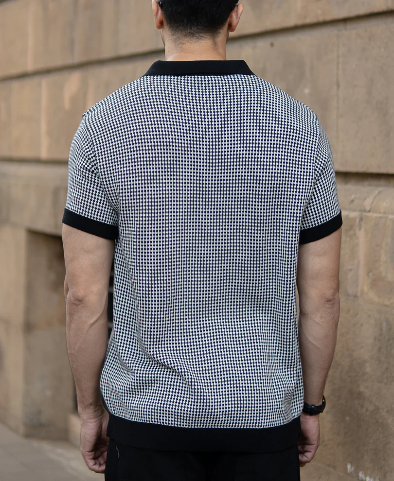 Black And White Knit Polo T-Shirt 100% Cotton - Image 6