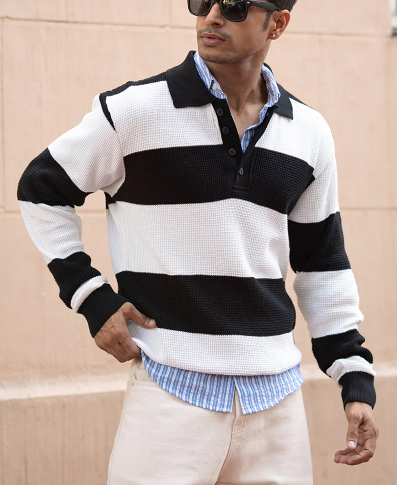 Black And White Knit T-Shirt 100% Cotton - Image 2