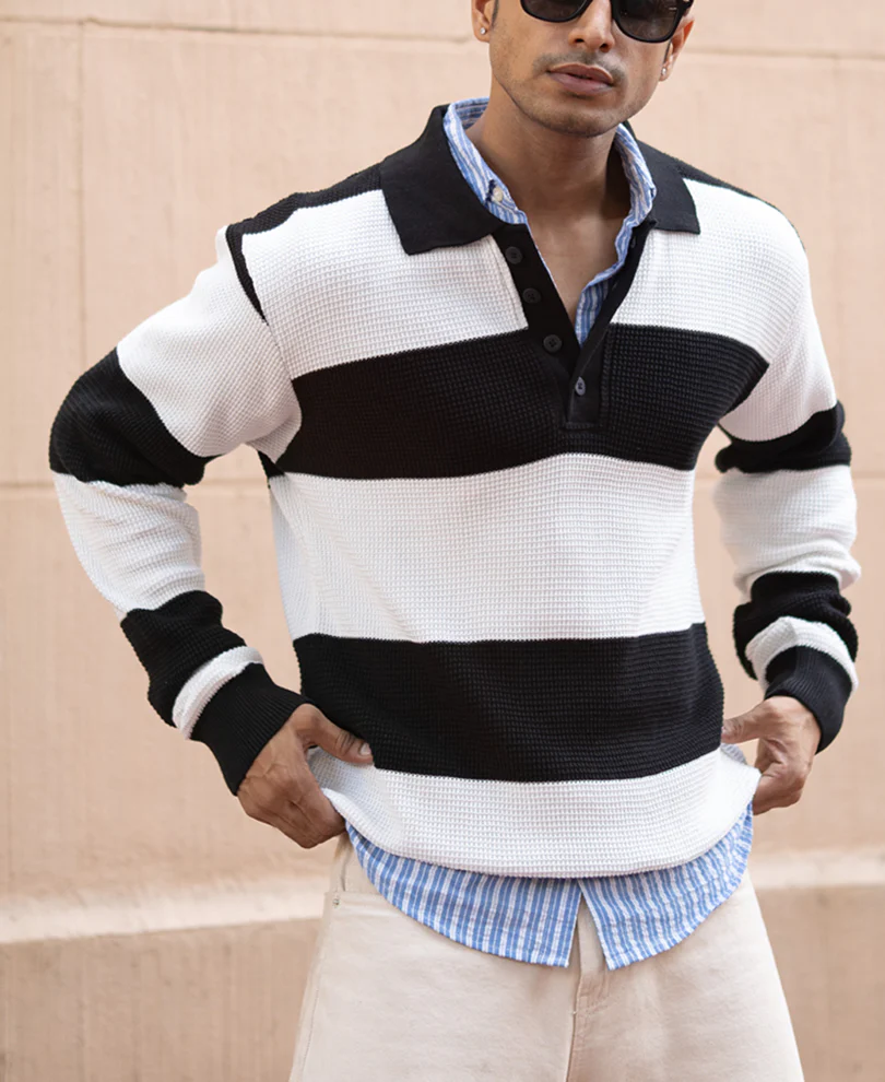 Black And White Knit T-Shirt 100% Cotton - Image 3