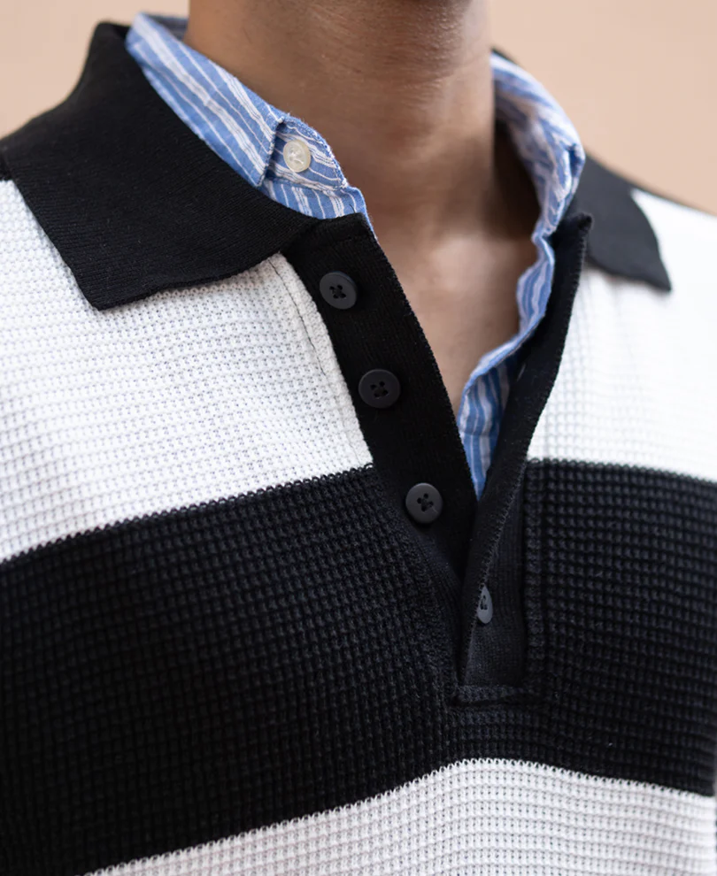 Black And White Knit T-Shirt 100% Cotton - Image 4