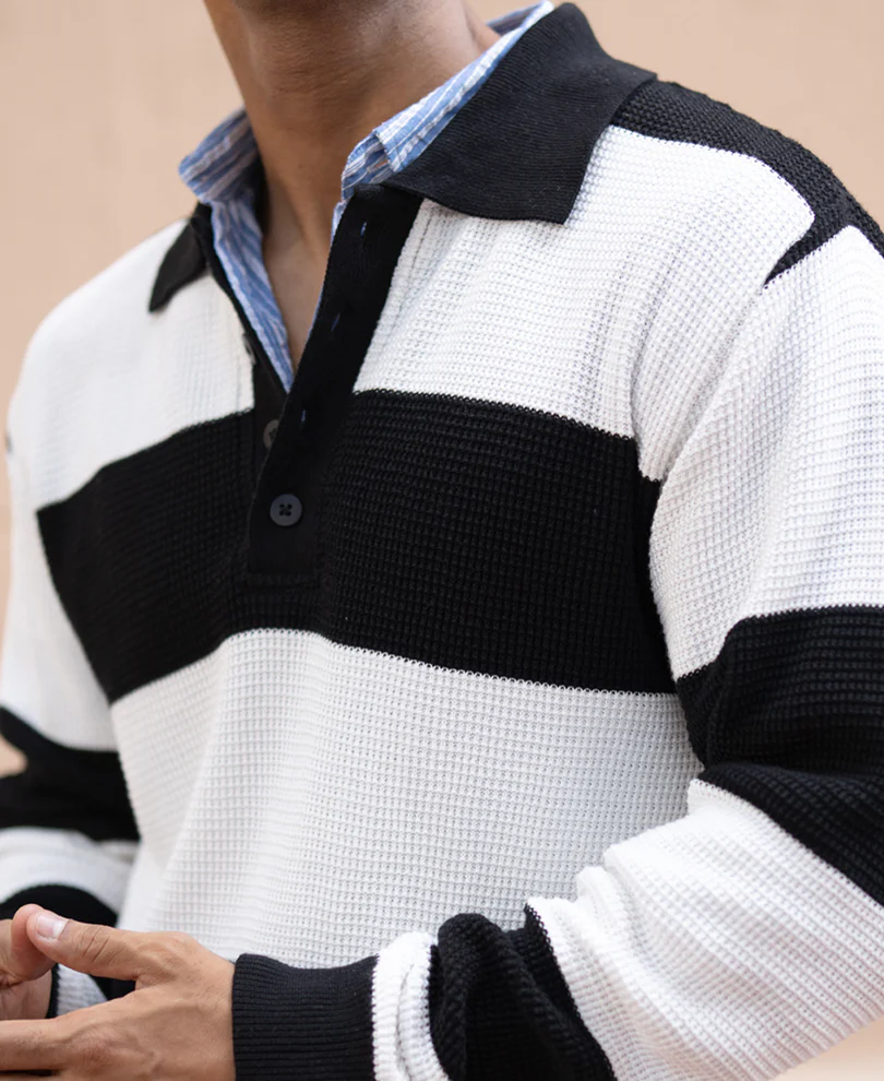 Black And White Knit T-Shirt 100% Cotton - Image 5