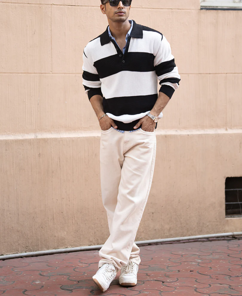 Black And White Knit T-Shirt 100% Cotton - Image 7