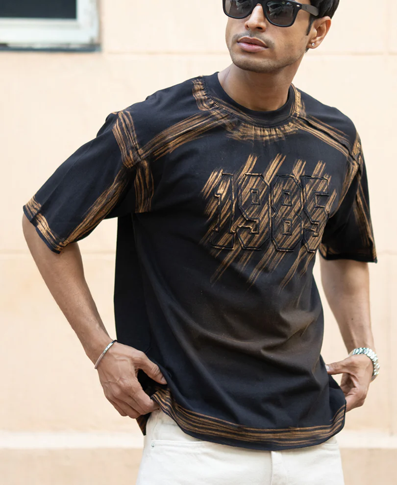 Black Bleached Applique T-Shirt 100% Cotton - Image 2