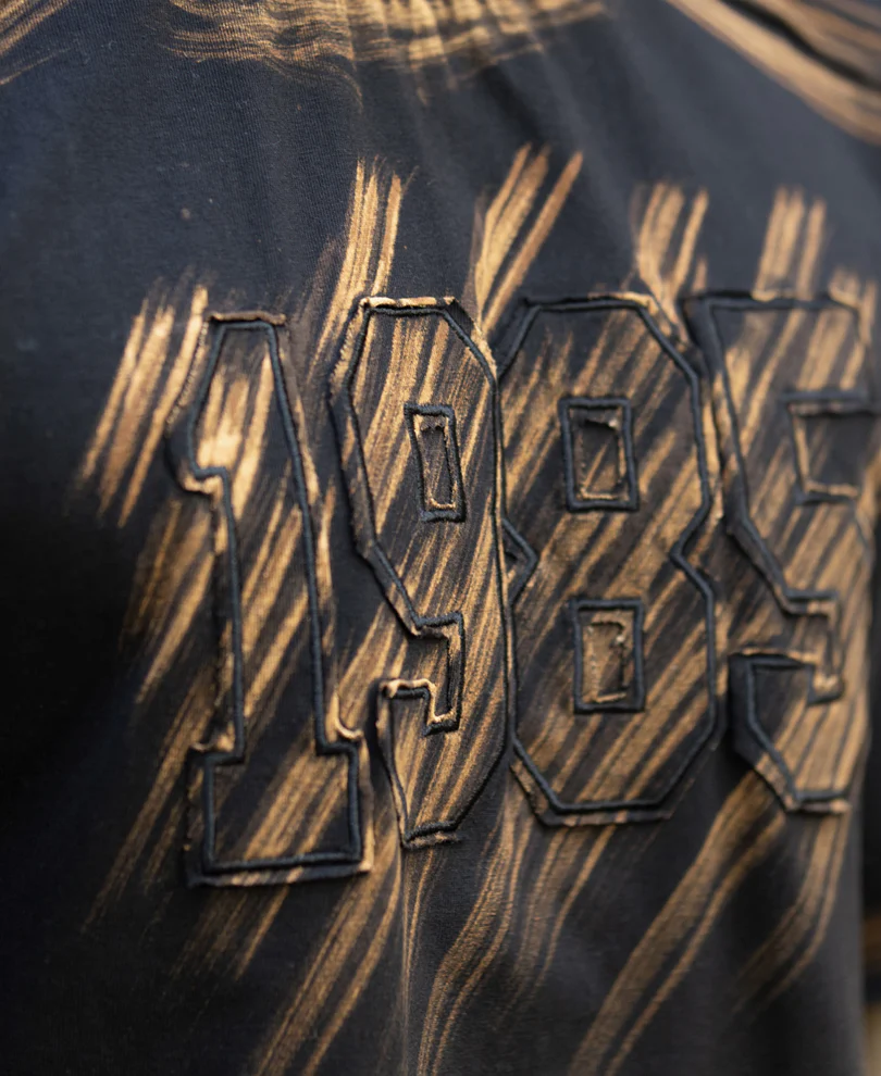Black Bleached Applique T-Shirt 100% Cotton - Image 6