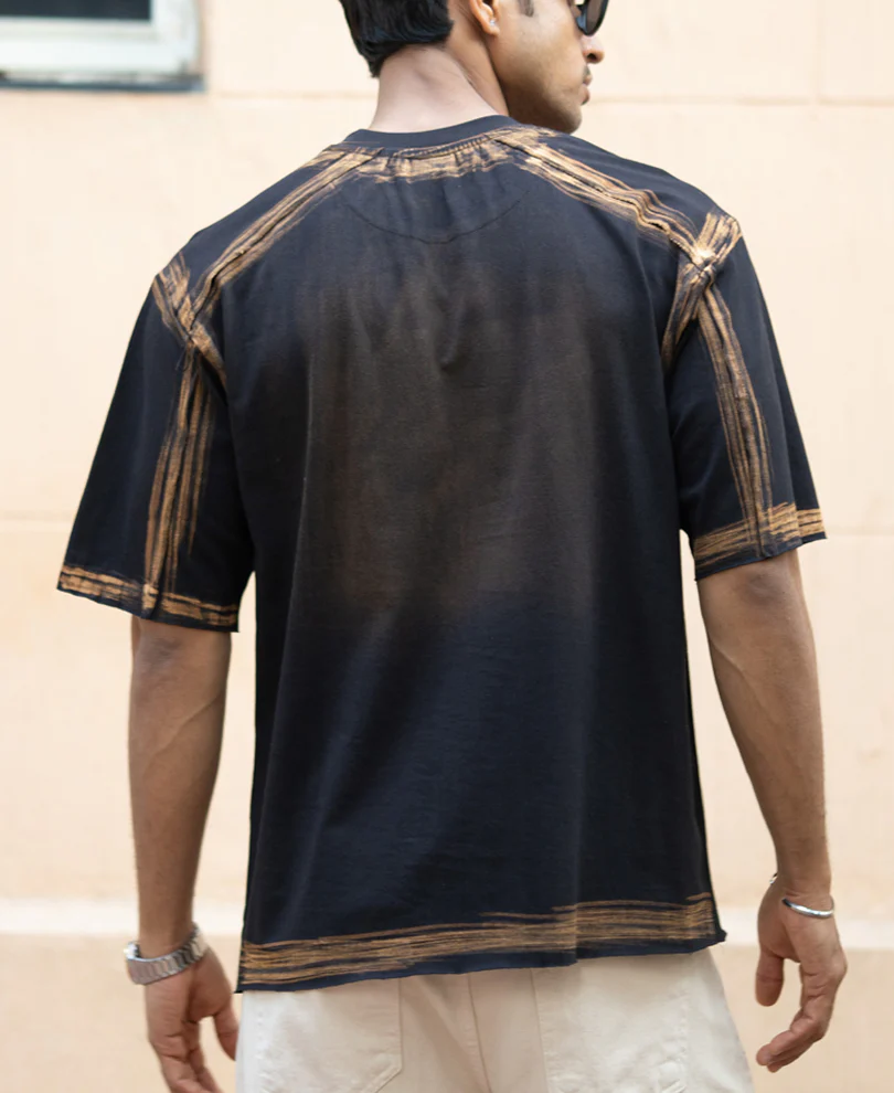 Black Bleached Applique T-Shirt 100% Cotton - Image 7