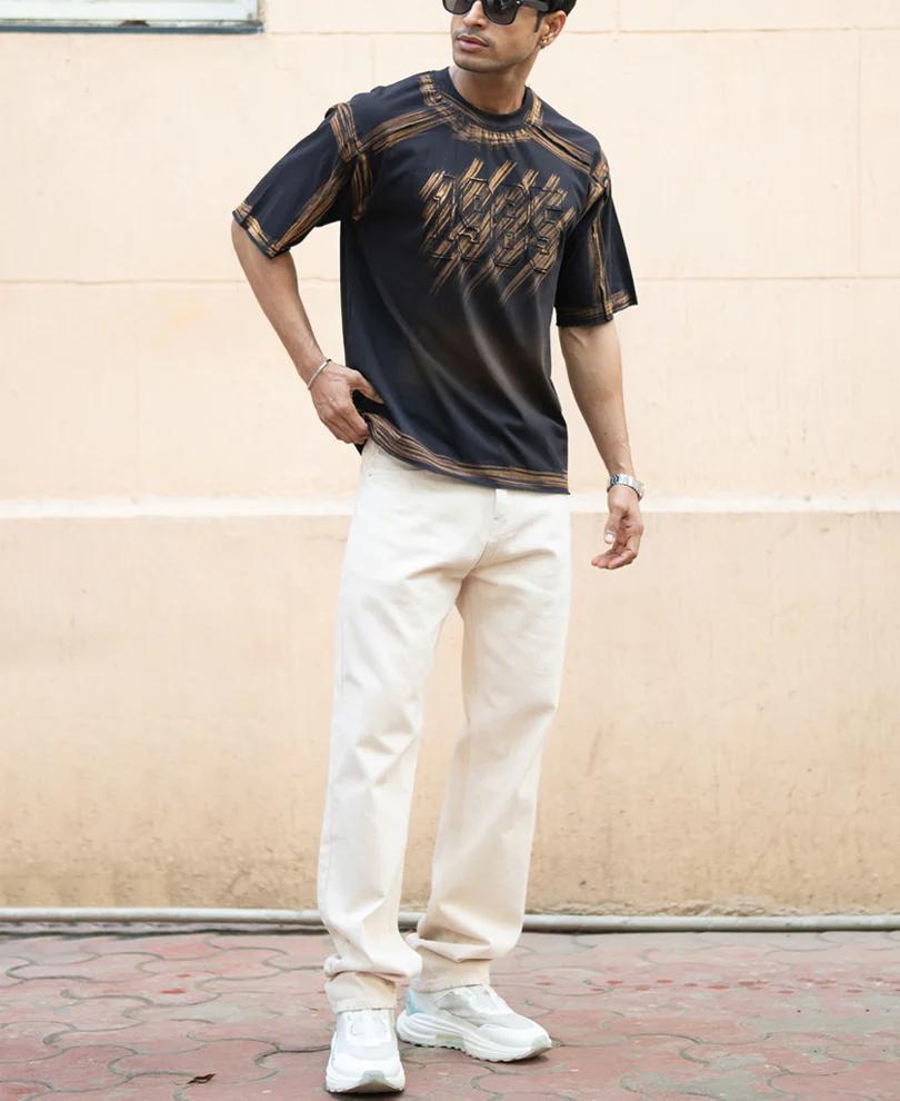 Black Bleached Applique T-Shirt 100% Cotton - Image 8