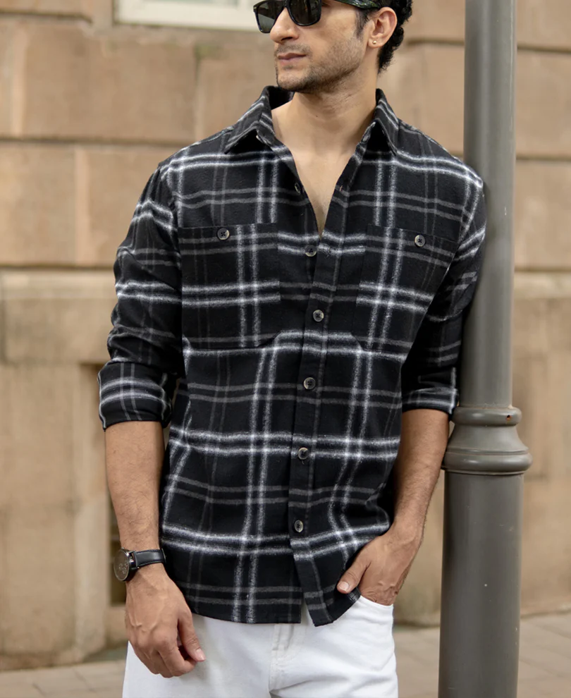 Black Brushed Checkrd Shirt - Image 2