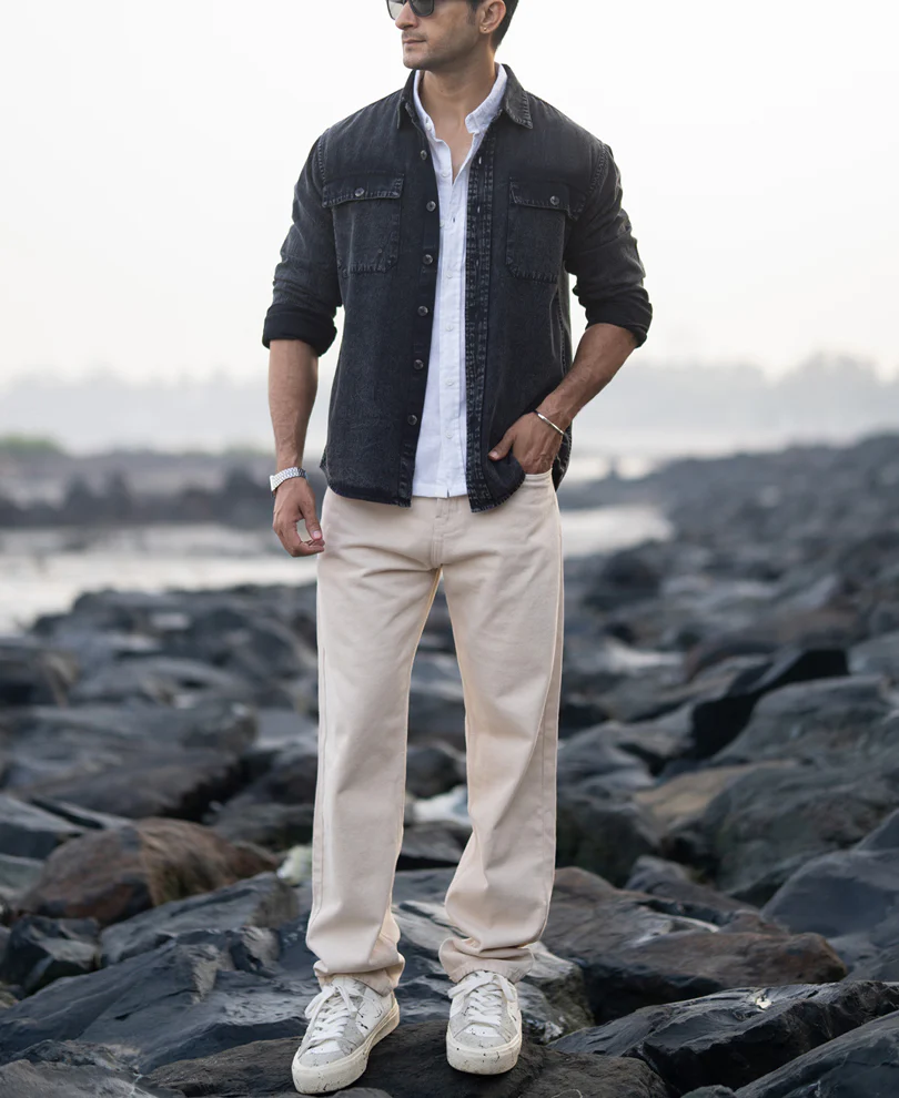 Black Charcoal Washed Denim Shirt 100% Cotton - Image 7