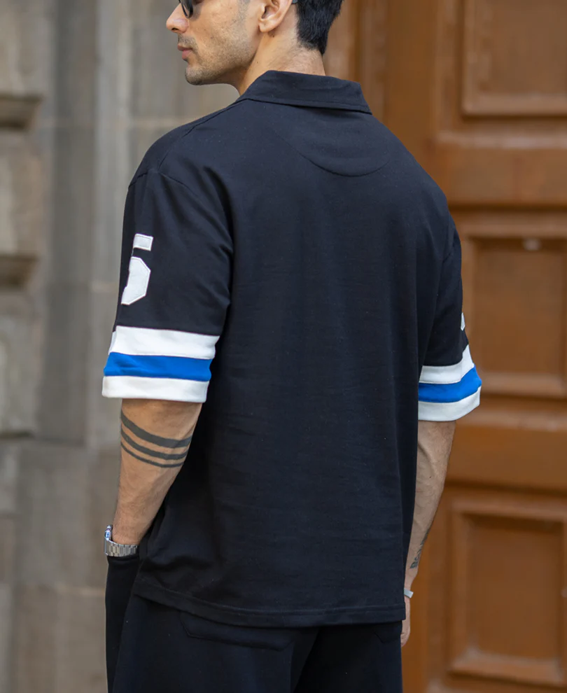 Black Contrast Applique T-Shirt 100% Cotton - Image 5