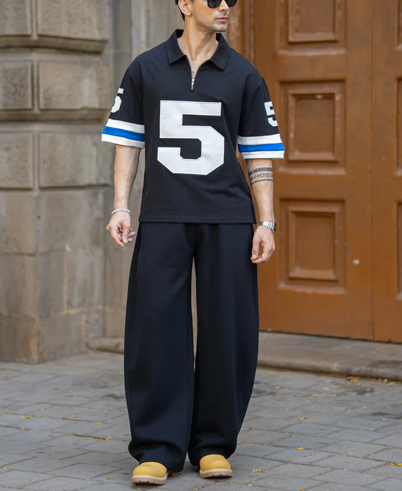 Black Contrast Applique T-Shirt 100% Cotton - Image 6