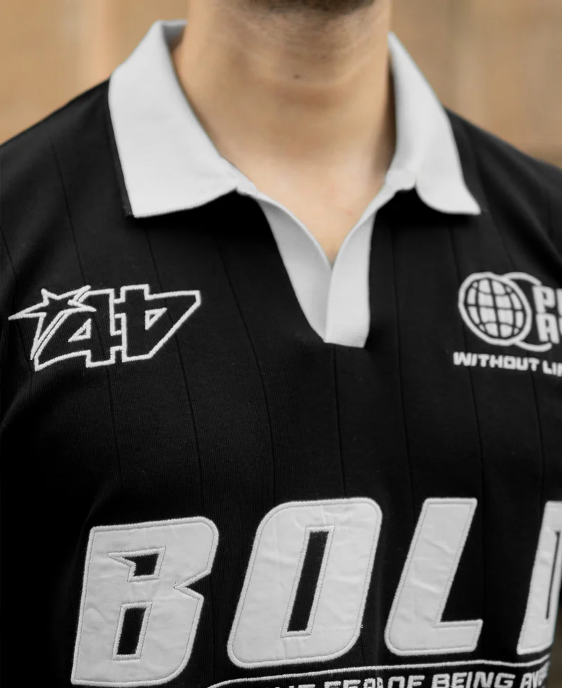 Black Contrast Embroidery T-Shirt 100% Cotton - Image 3