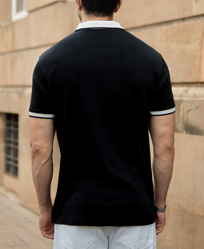 Black Contrast Embroidery T-Shirt 100% Cotton - Image 5