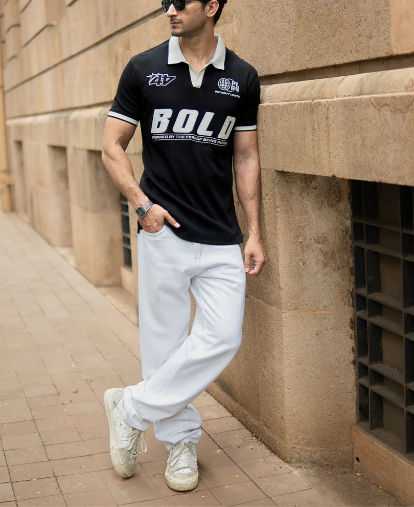 Black Contrast Embroidery T-Shirt 100% Cotton - Image 6
