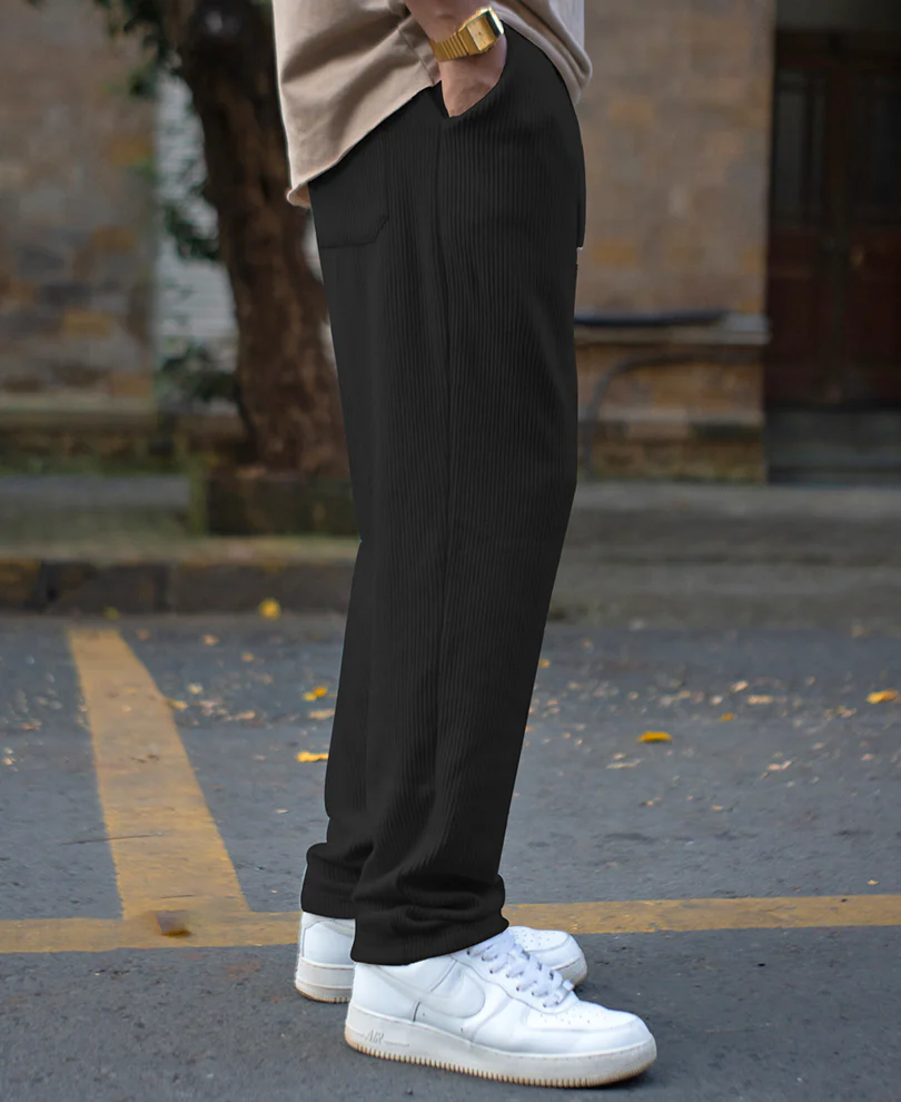 Black Corduroy Regular Fit Track Pant - Image 3