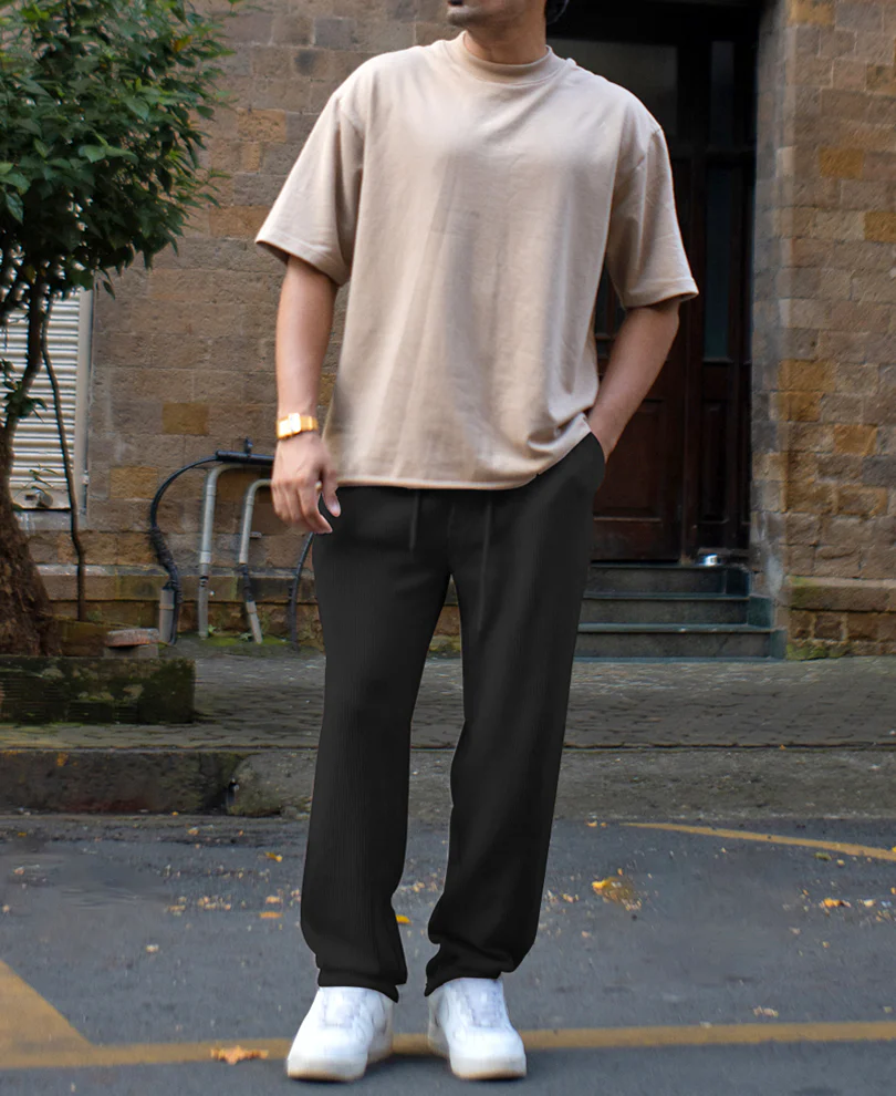 Black Corduroy Regular Fit Track Pant - Image 6