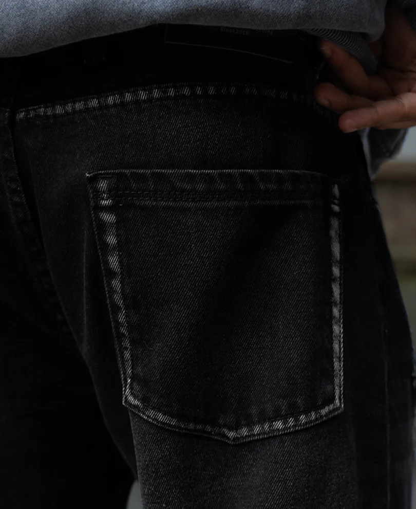Black Distress Baggy Jeans 100% Cotton - Image 4