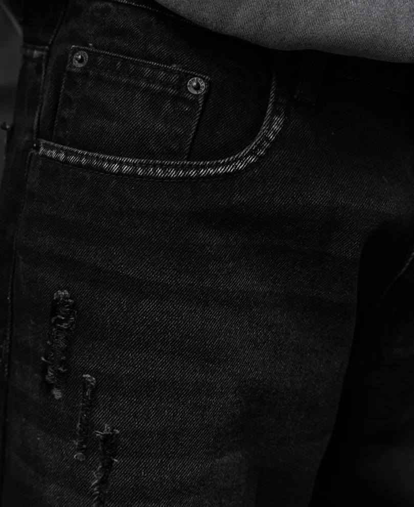 Black Distress Baggy Jeans 100% Cotton - Image 5