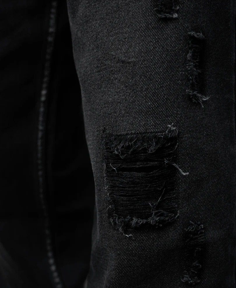 Black Distress Baggy Jeans 100% Cotton - Image 6