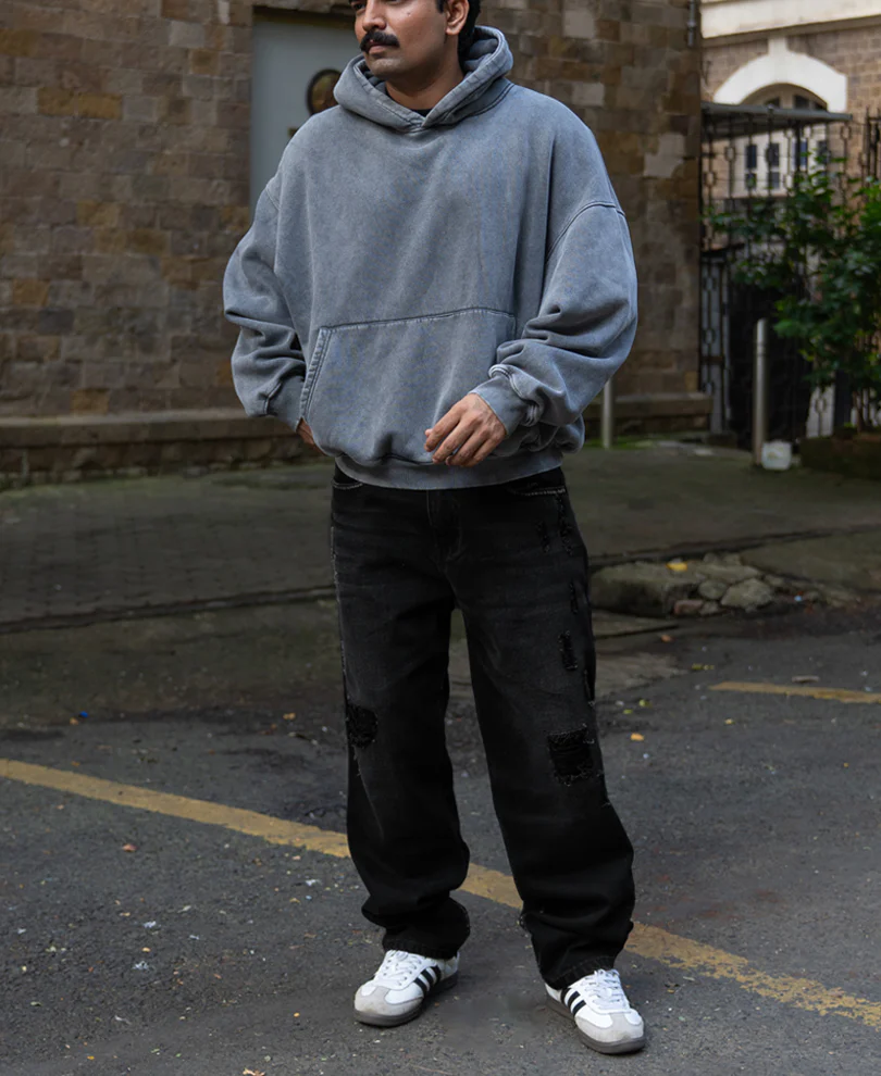 Black Distress Baggy Jeans 100% Cotton - Image 7