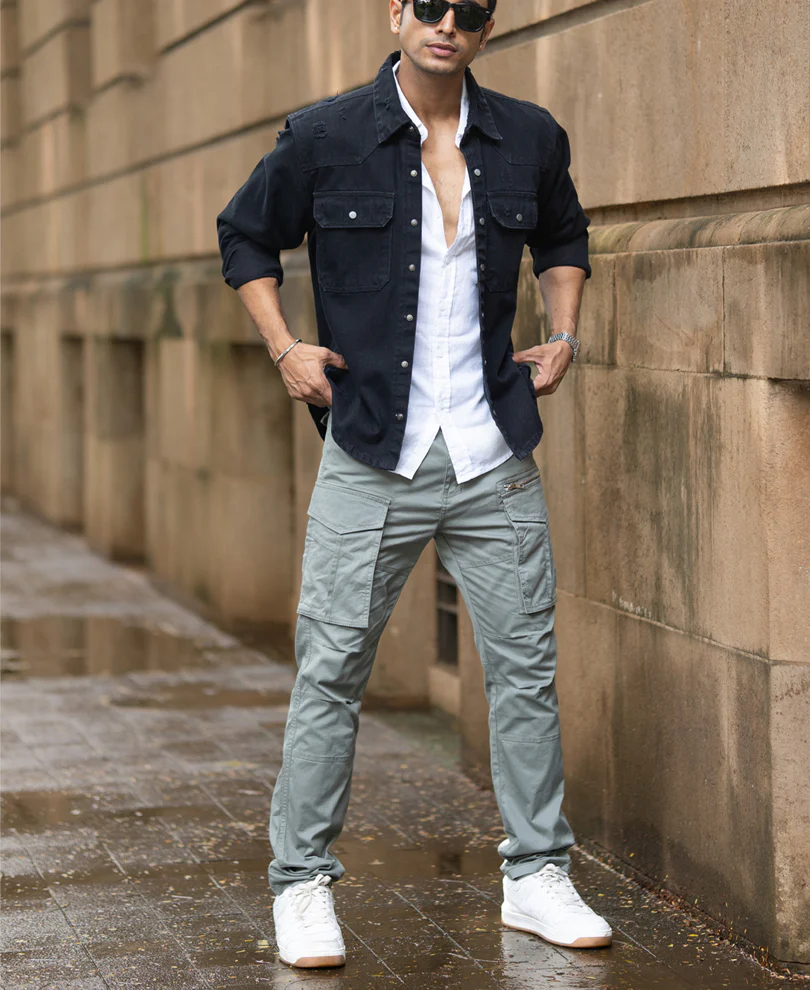 Black Distressed Denim Overshirt 100% Cotton - Image 7