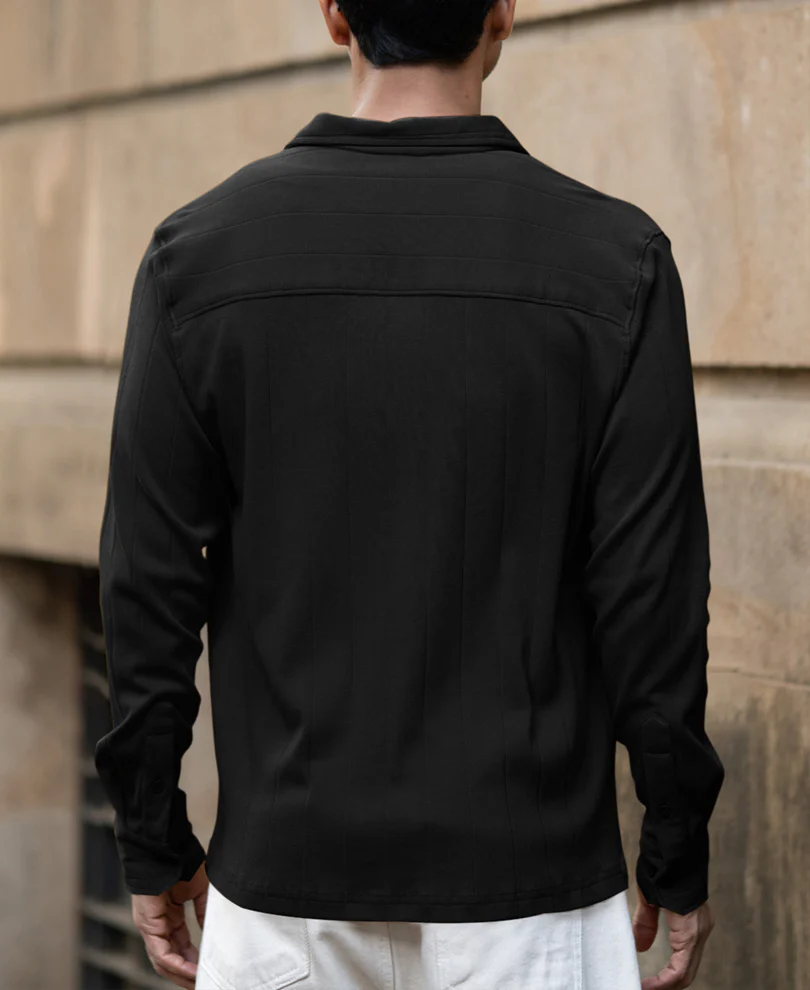 Black Double Pocket Knit Shirt 100% Cotton - Image 6