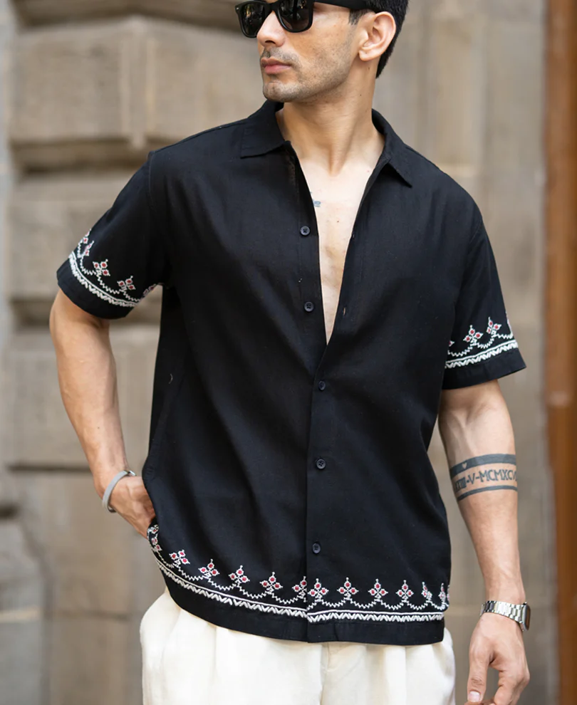 Black Embroidered Lightweight Shirt - Image 2