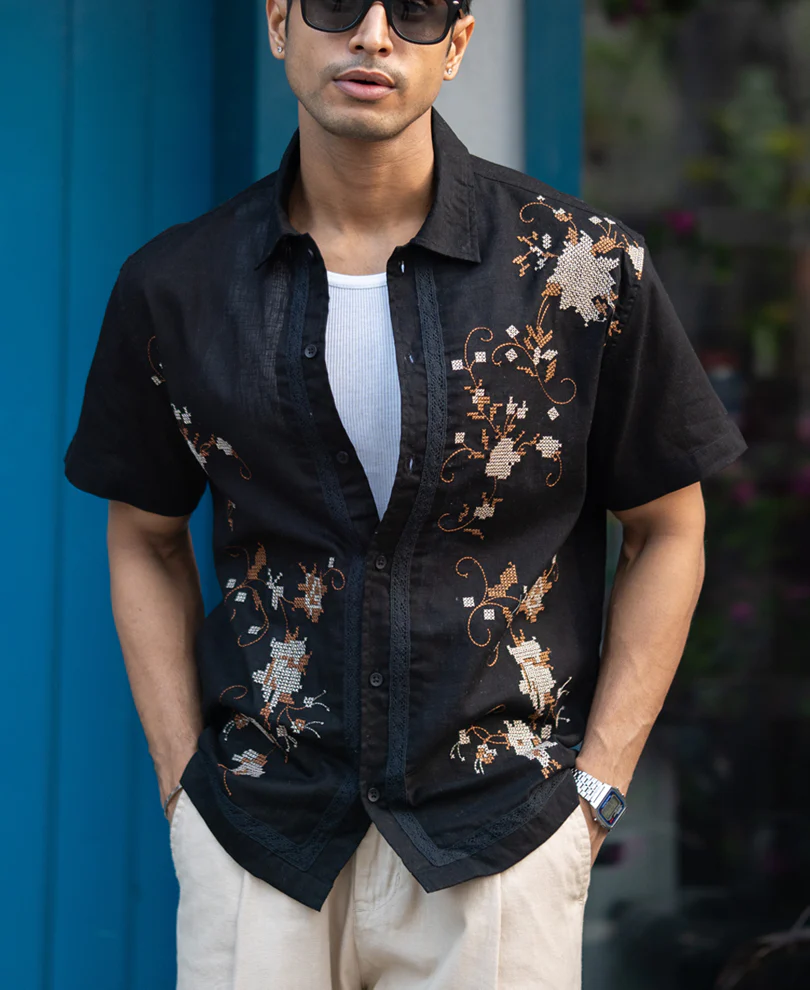 Black Embroidered Shirt 100% Cotton - Image 2