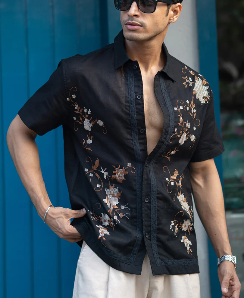 Black Embroidered Shirt 100% Cotton - Image 3