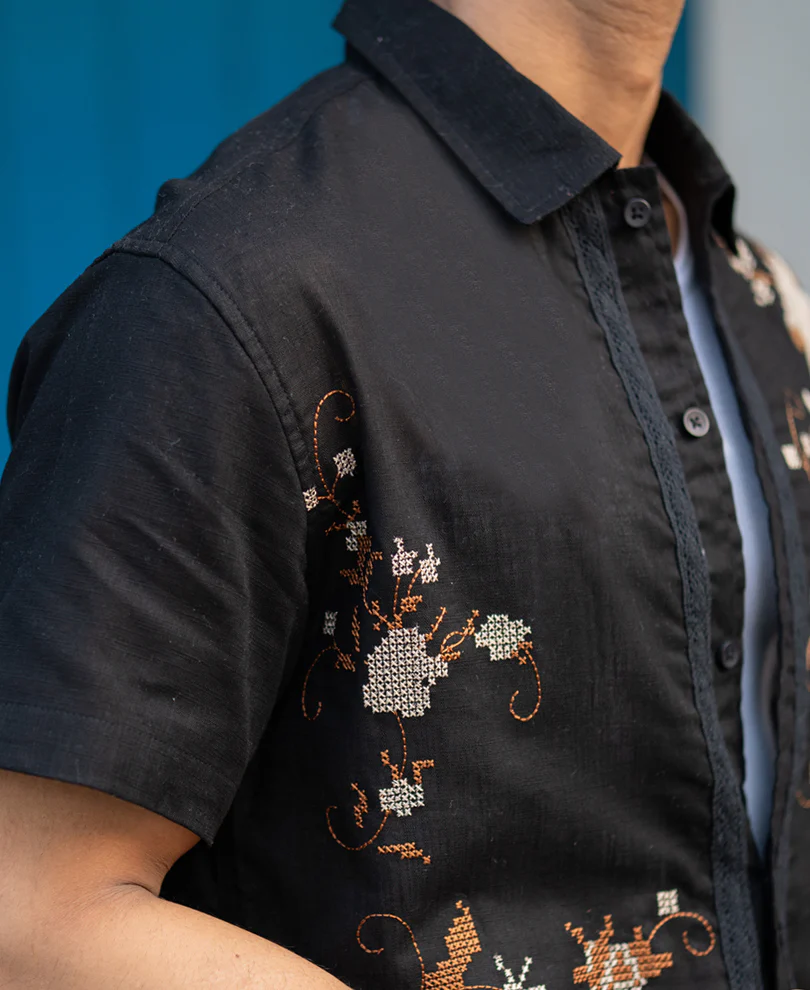 Black Embroidered Shirt 100% Cotton - Image 4