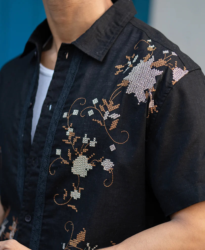 Black Embroidered Shirt 100% Cotton - Image 5