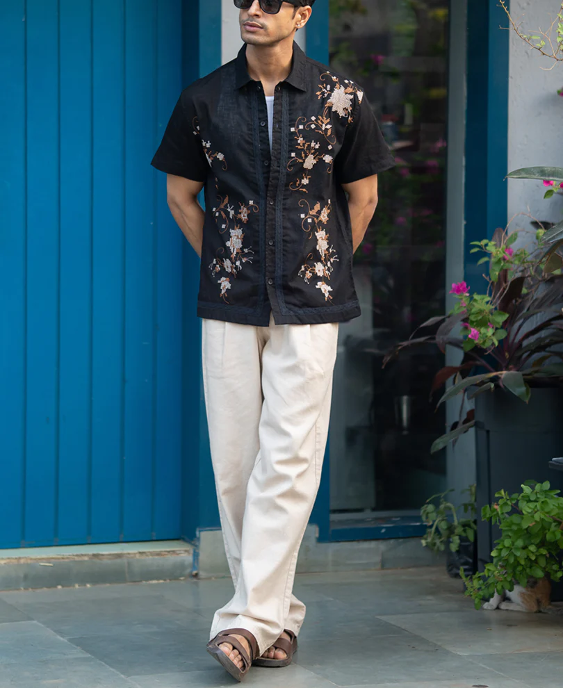 Black Embroidered Shirt 100% Cotton - Image 7