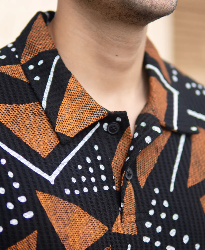 Black Geometric Print Polo T-Shirt - Image 3