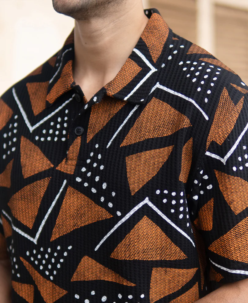 Black Geometric Print Polo T-Shirt - Image 4