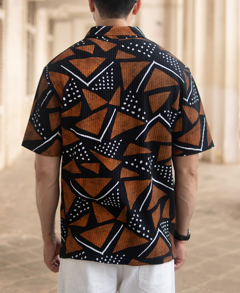 Black Geometric Print Polo T-Shirt - Image 5