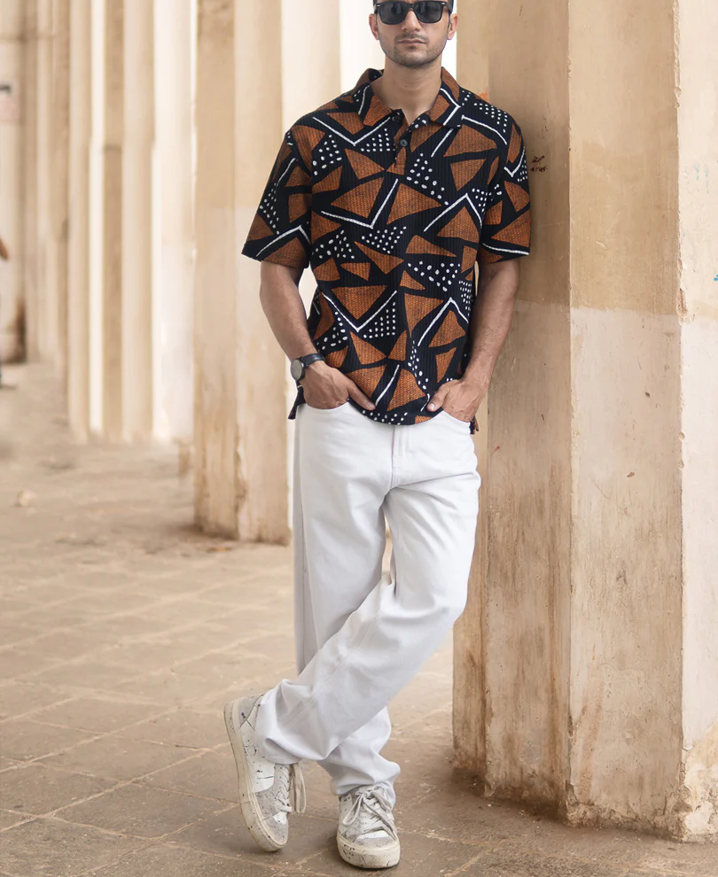 Black Geometric Print Polo T-Shirt - Image 6