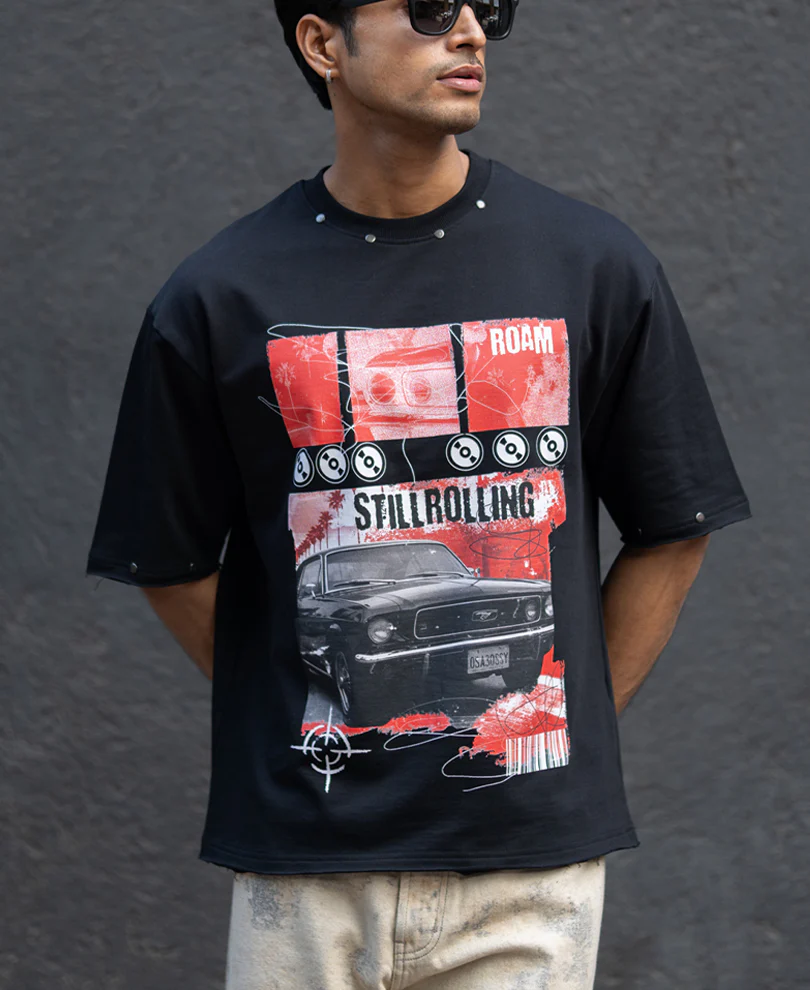 Black Graphic Stud T-Shirt 100% Cotton - Image 2