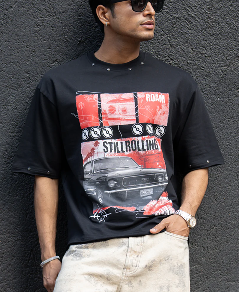 Black Graphic Stud T-Shirt 100% Cotton - Image 3