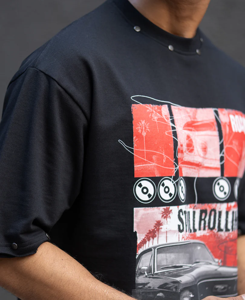 Black Graphic Stud T-Shirt 100% Cotton - Image 4