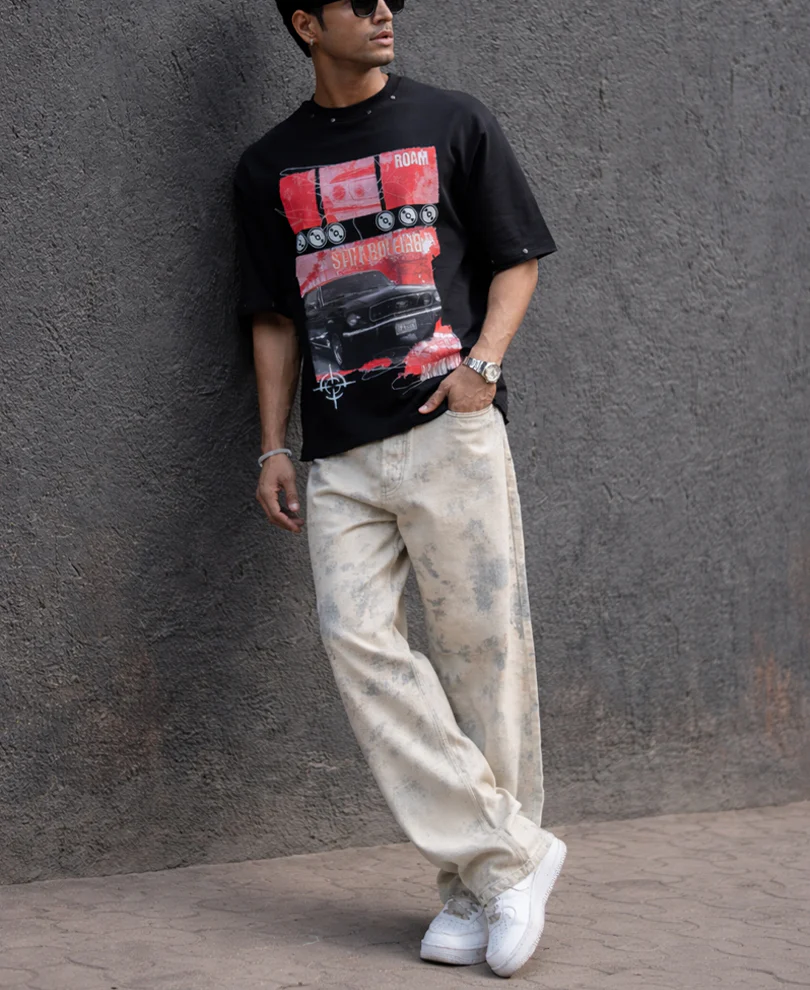 Black Graphic Stud T-Shirt 100% Cotton - Image 7