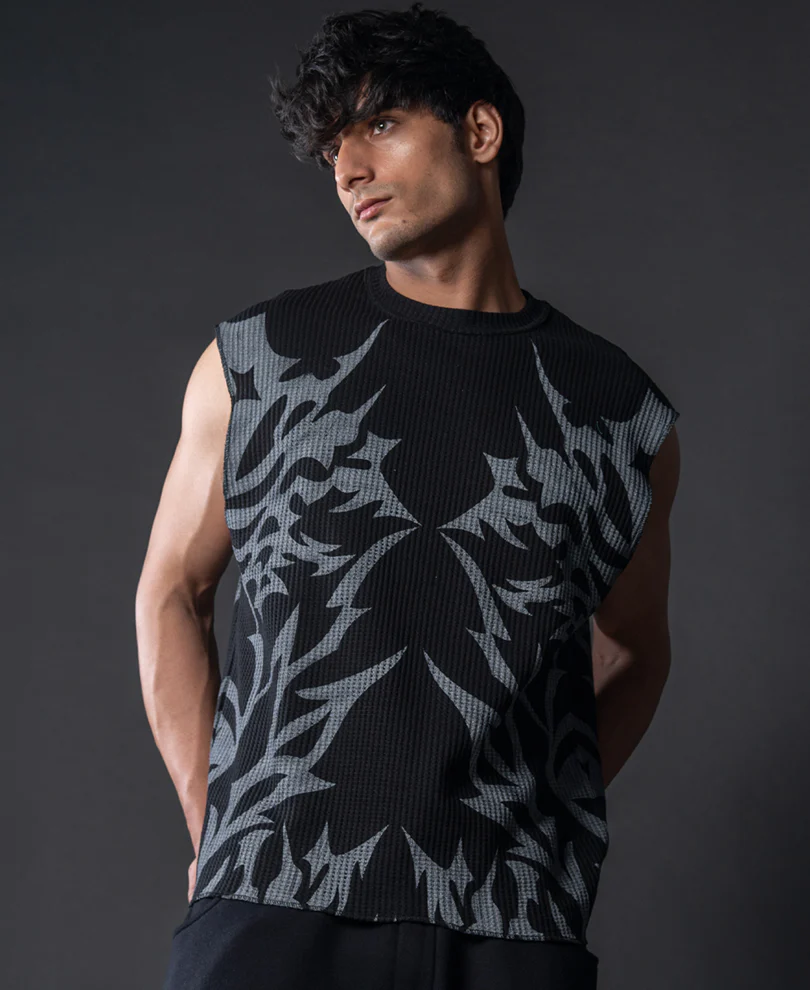 Black Grunge Print Vest - Image 3